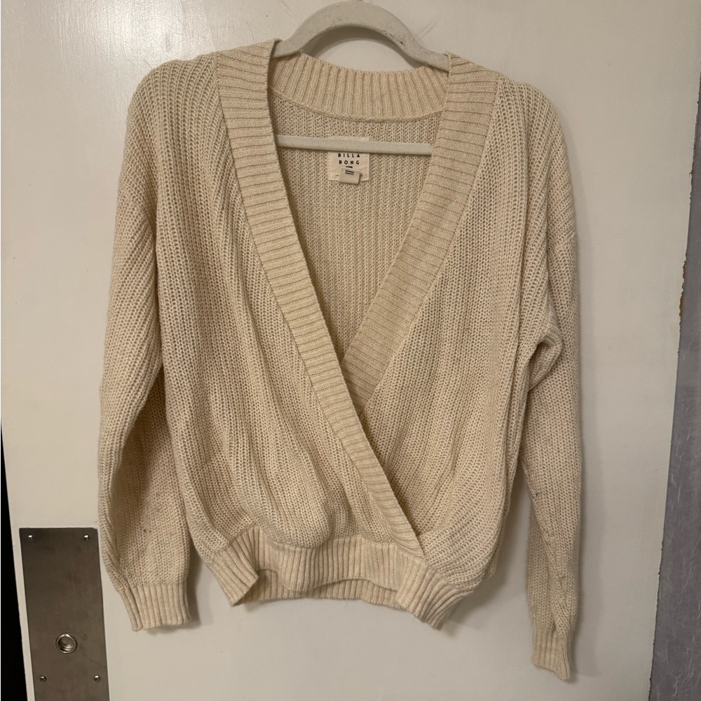 Billabong cream crossover front faux wrap sweater